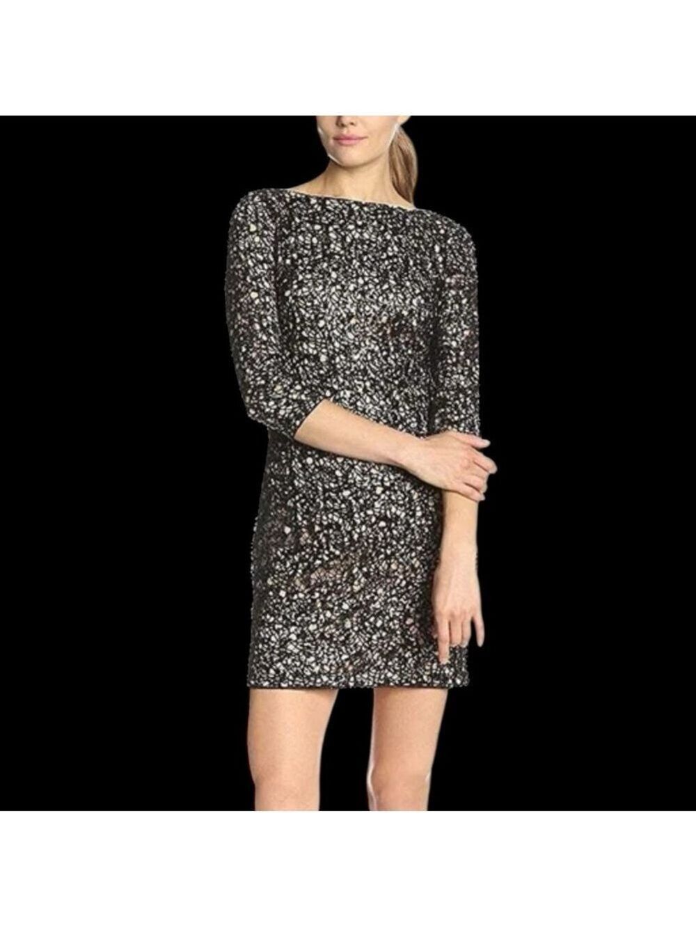 Aidan Maddox-Size 14 Black/Nude Sequined Mini Cocktail Dress. Back zip. Like new - Picture 3 of 15